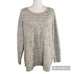 Soft Surroundings Gray Wool Acrylic Cable Knit Woven Business Casual Sweater LP